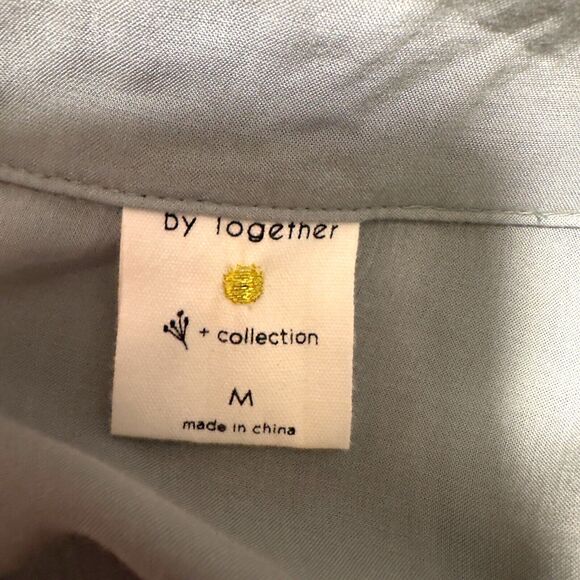 By Together Button-Up Top Womens Size Medium Light Blue Rolled Hem Lightweight - Picture 13 of 14